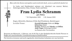 Traueranzeige Lydia Schramm
