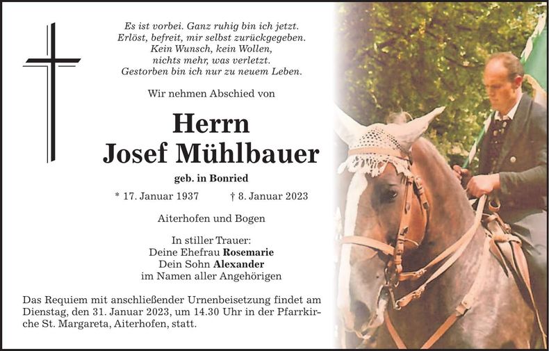 Traueranzeige Josef Mühlbauer