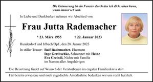 Traueranzeige Jutta Rademacher
