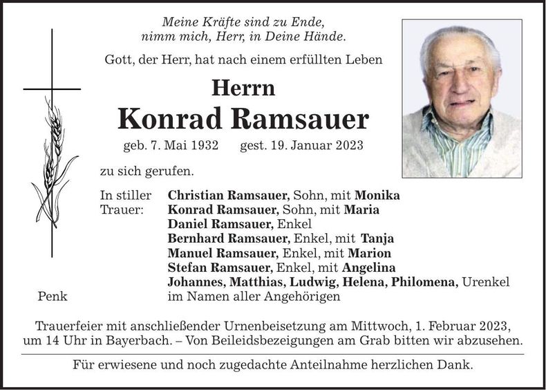 Traueranzeige Konrad Ramsauer