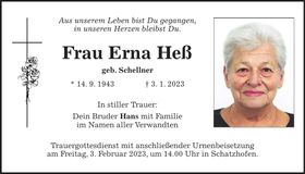 Traueranzeige Erna Heß