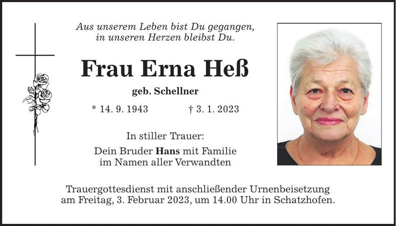 Traueranzeige Erna Heß