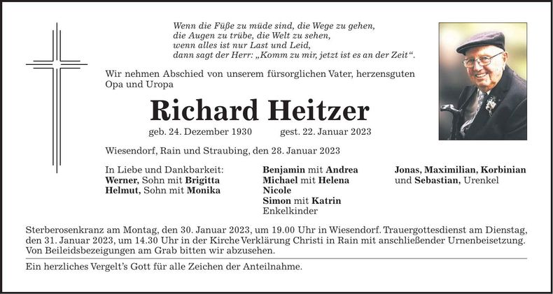 Traueranzeige Richard Heitzer