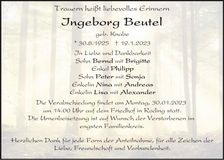 Traueranzeige Ingeborg Beutel