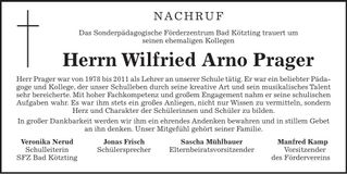Traueranzeige Wilfried Prager