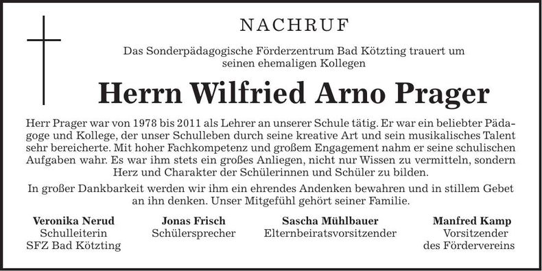 Traueranzeige Wilfried Prager