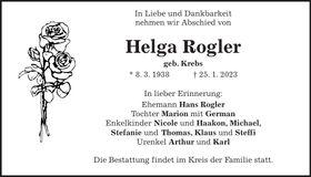 Traueranzeige Helga Rogler