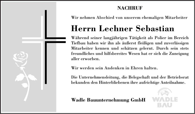 Traueranzeige Sebastian Lechner