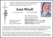 Traueranzeige Anni Windl