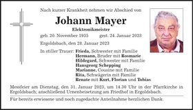 Traueranzeige Johann Mayer