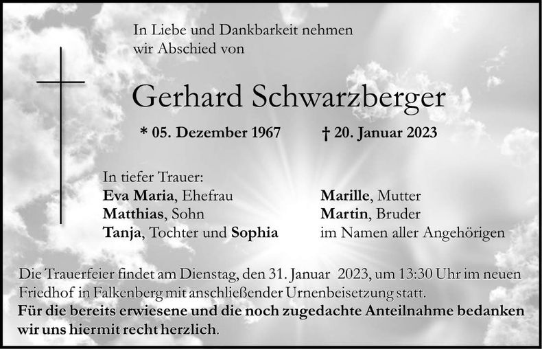 Traueranzeige Gerhard Schwarzberger