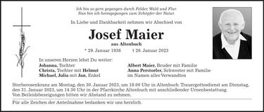 Traueranzeige Josef Maier