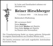 Traueranzeige Reiner Hirschberger