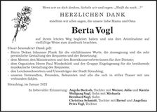 Traueranzeige Berta Vogl