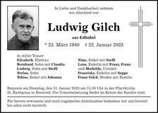 Traueranzeige Ludwig Gilch
