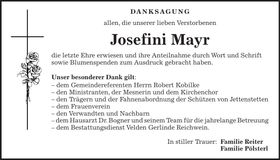 Traueranzeige Josefini Mayr