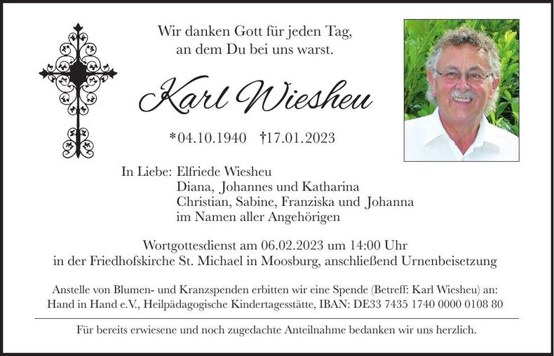 Traueranzeige Karl Wiesheu