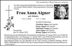 Traueranzeige Anna Aigner