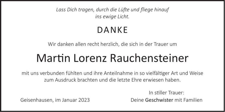 Traueranzeige Martin Lorenz Rauchensteiner