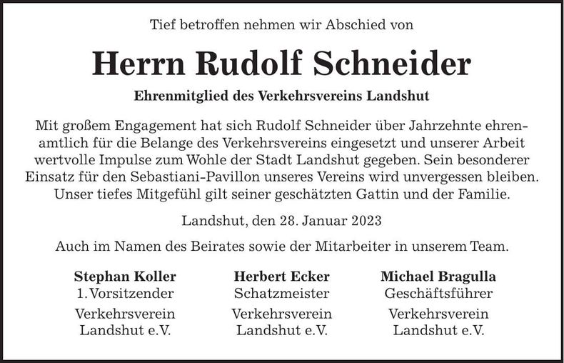 Traueranzeige Rudolf Schneider