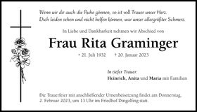 Traueranzeige Rita Graminger