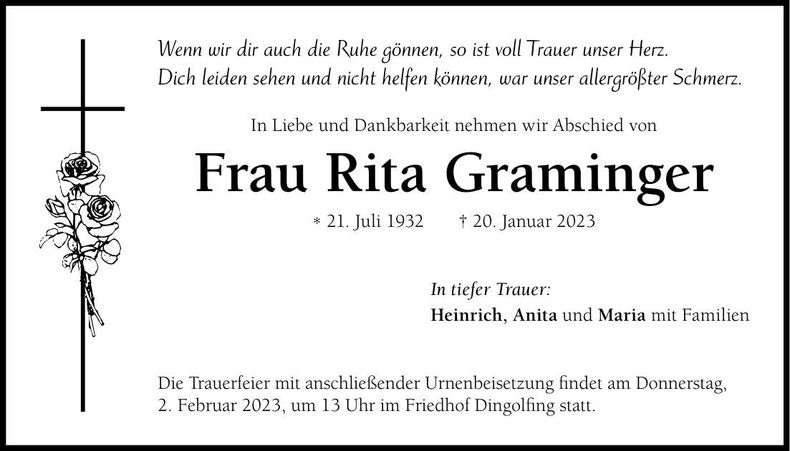 Traueranzeige Rita Graminger