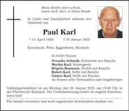 Traueranzeige Paul Karl