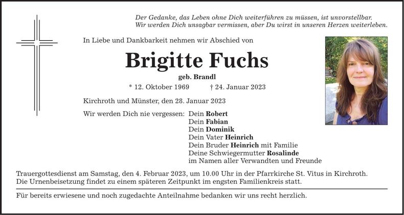Traueranzeige Brigitte Fuchs