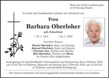 Traueranzeige Barbara Oberloher