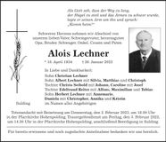 Traueranzeige Alois Lechner