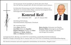 Traueranzeige Konrad Reif