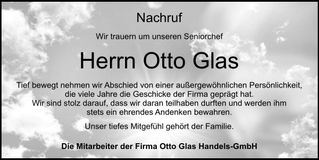 Traueranzeige Otto Glas