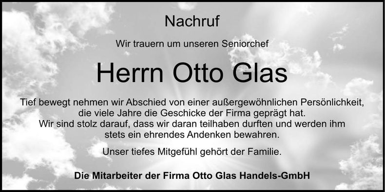 Traueranzeige Otto Glas