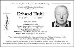 Traueranzeige Erhard Hubl