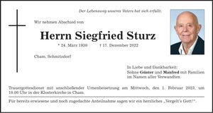 Traueranzeige Siegfried Sturz