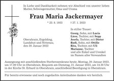 Traueranzeige Maria Jackermayer