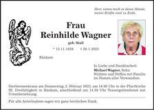 Traueranzeige Reinhilde Wagner