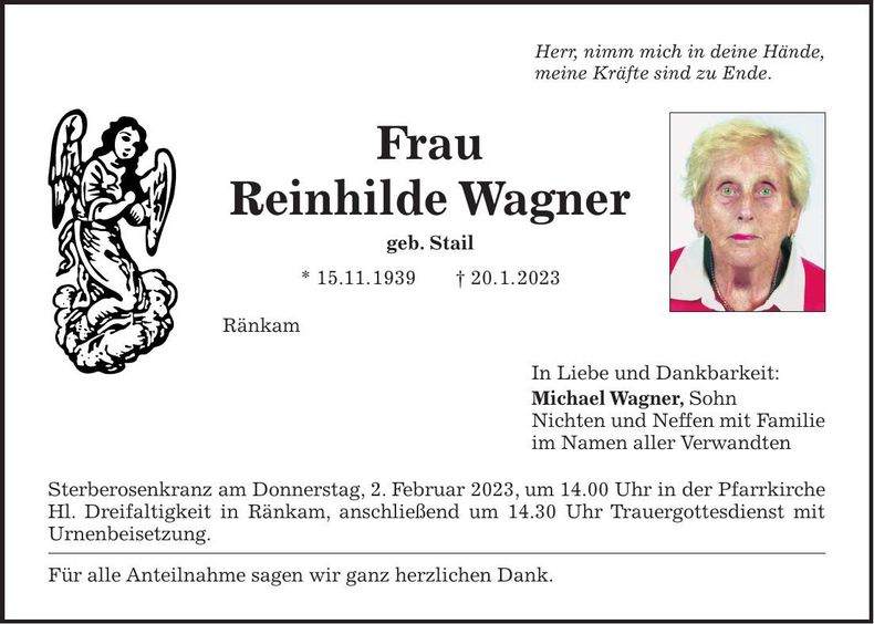 Traueranzeige Reinhilde Wagner