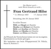 Traueranzeige Gertraud Hilse