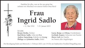 Traueranzeige Ingrid Sadlo
