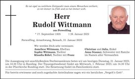 Traueranzeige Rudolf Wittmann