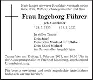 Traueranzeige Ingeborg Führer