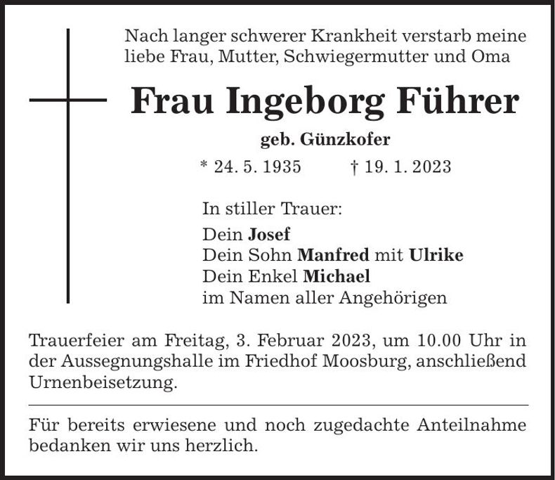 Traueranzeige Ingeborg Führer
