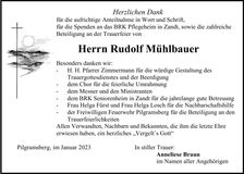 Traueranzeige Rudolf Mühlbauer