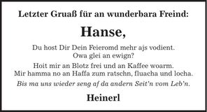 Traueranzeige Hans Mühlbauer