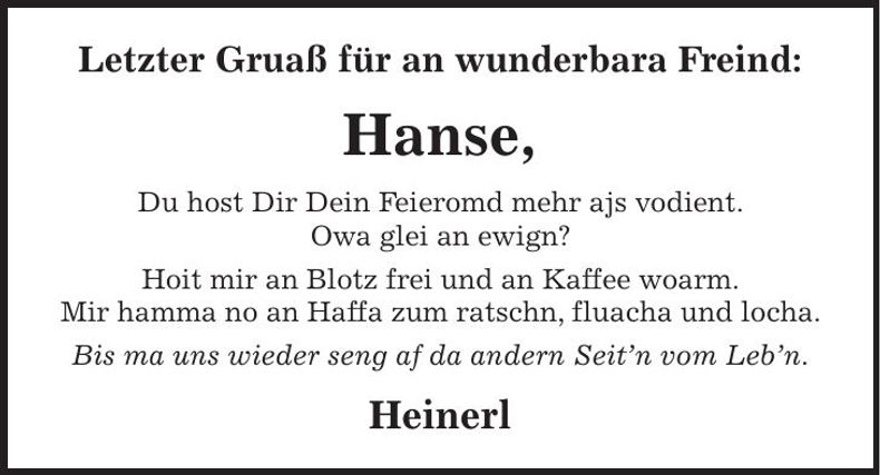 Traueranzeige Hans Mühlbauer