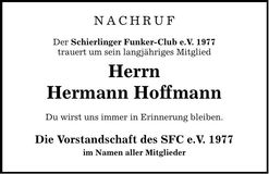 Traueranzeige Hermann Hoffmann