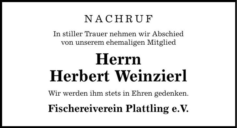 Traueranzeige Herbert Weinzierl