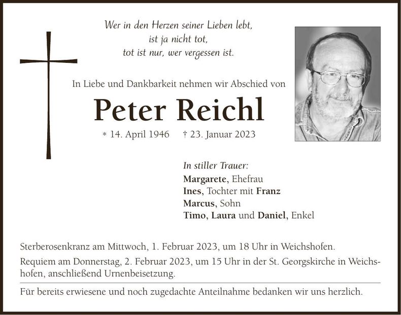 Traueranzeige Peter Reichl