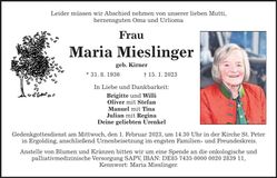 Traueranzeige Maria Mieslinger